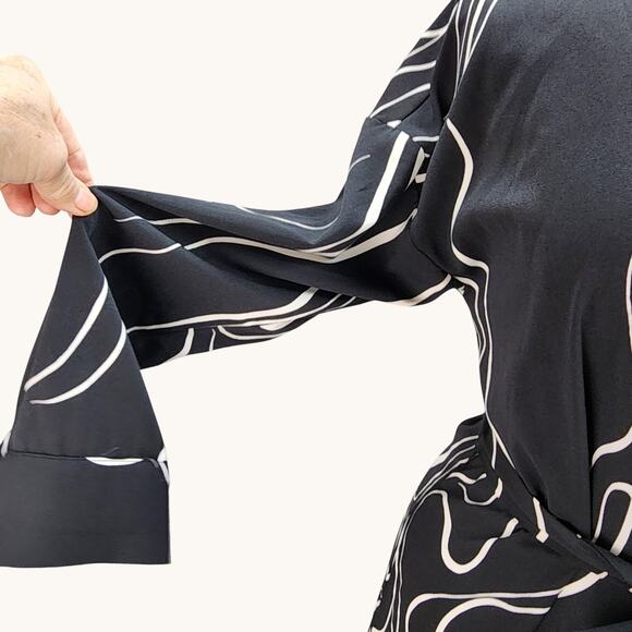 NWT Nine West Dress Women Large Black White Long Sleeve Ruffle Hem Office Church - Picture 8 of 15